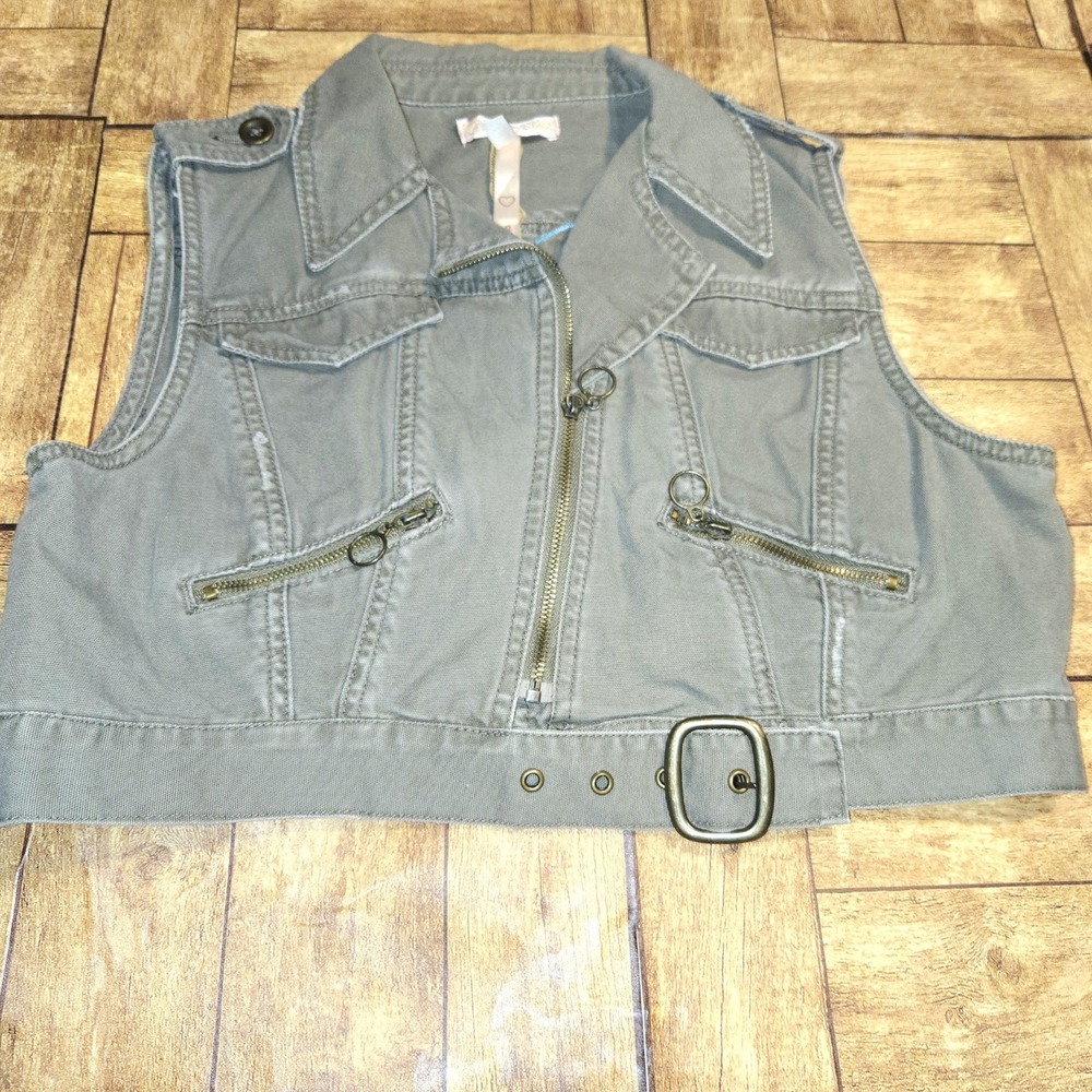 Embroidered Festival Vest Gray Sleeveless Zip Up Cropped Moto Jacket‎